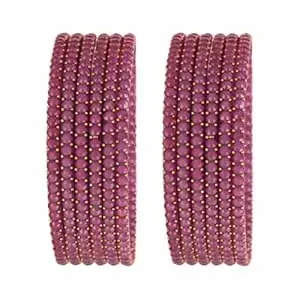 Srijman Glass Bangles Set of 12 for Women | Designer Beaded Gold Accent Chudi Set | Lightweight Traditional Bangles | 20+ Colours Available | Sizes 2.4, 2.6, 2.8