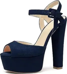 GLO GLAMP Women's Platform Chunky High Heels Dress Sandals Peep Toe Ankle Strap Wedding Evening Shoes for Women Bride