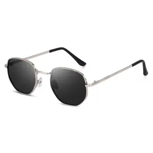Visit the Dervin Store Dervin UV Protected Hexagonal Sunglasses for Men and Women (Silver-Black)