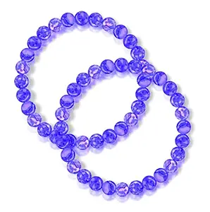 (Pack Of 2 Pcs) Stretchable Violet Color 8mm Moti Pearl Bead Natural Feng-Shui Healing Howlite Crystal Gem Marble Stone Wrist Band Elastic Bracelet For Boy's And Girl's