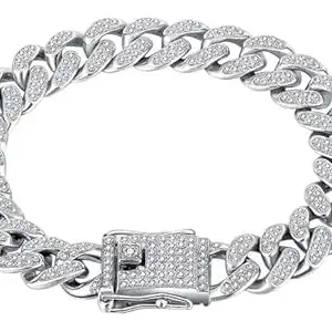 MEENAZ Mc Stan bracelet for men Cuban Link Chain Silver Bracelet for boys Women girls gents Miami Bracelets Iced Cubic Zirconia Stone diamond chain Bracelets Stainless Steel Ice Stylish Rapper -437