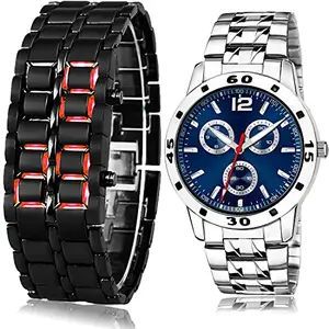 NIKOLA Wrist Analog and Digital Black and Silver Color Dial Men Watch - B127-(71-S-19) (Pack of 2)