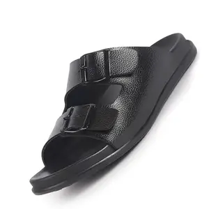 FAUSTO FST KI-815 BLACK-45 Men's Black Open Toe Multi Adjustable Strap Ethnic Kurta Slip On Sandals|Anti-Skid Sole Slippers|Memory Cushion Insole (11 UK)