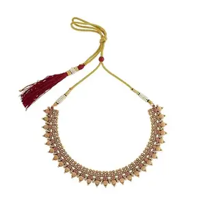 Kushal's Fashion Jewellery Ruby Gold Plated Ethnic Antique Necklace - 422771