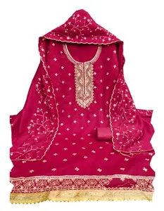 HMP Fashion Womens Muilty Sequence Work unstitch vichitra silk dress material free size, unstitch salwar suit Set (RANI)