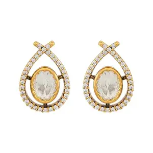 Kushal's Fashion Jewellery White Victorian Plated Ethnic Kundan Earring - 415255