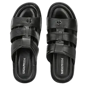 SHOEPRISM Men's Desi look Leather open back Slippers|Black|Size-UK8