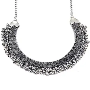 Total Fashion Women's German Oxidised Silver Base Metal Jewellery Stylish Banjara Style Choker Necklace (Silver)