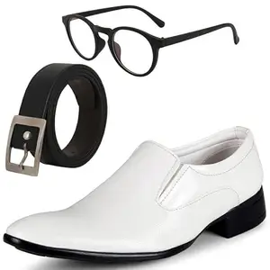 Vitoria Stylish & Trendy Men Formal Shoes with Free Belt & Unisex Selfi Black Frame Sunglasses Combo/10