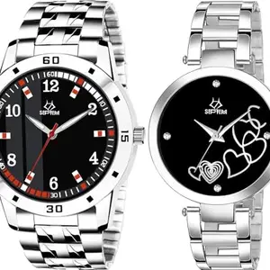 Stylish Black Couple Wear Combo Analog Wrist Watch for Unisex_340