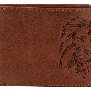 Karmanah Lion Embossed Genuine Leather Wallet RFID Protected Wallet (Cognac)