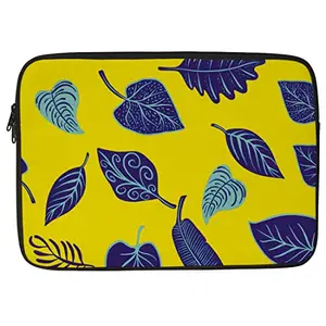 Crazyify Blue Leaf Printed Laptop Sleeve/Laptop Case Cover/Laptop Bag 14 inch with Shockproof & Waterproof Linen On All Inner Sides | MacBook/Laptop Sleeve for Men & Women