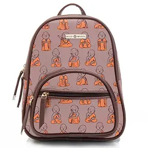 SACCI MUCCI Spacious Women Backpack Hand Bag For College Weekend Travel For Girls Ladies- Cute Monk Design Print (Brown)