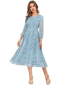 Generic Blue Chiffon Dress for Women and Girls (Large)