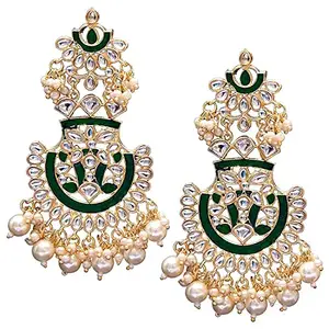 Amazon Brand - Anarva Women 18K Gold Plated Intricately Designed Traditional Meenakari Earrings Glided With Kundans & Pearls (E3004G)