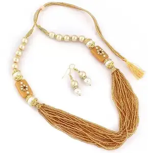Sweksha creation Necklace Mala Neck Chain Golden Kundan Ad Gemstones Pearls Cool Design Earrings Jewelry (set of 1)