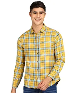 Urbano Fashion Men's Yellow Cotton Full Sleeve Slim Fit Casual Checkered Shirt (shirtchck-uf28-yellow-42)