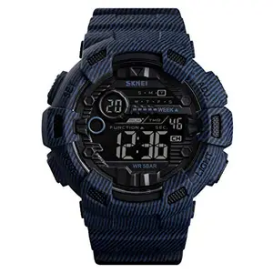 SKMEI Rubber Digital Men's & Boy's Watch (Black Dial Blue Colored Strap)
