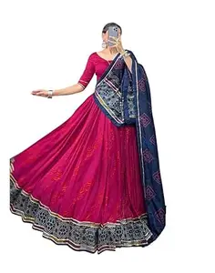 Women's Trending Designeer Dola silk Lehenga Choli Dola silk Digital Print with Foil Work With Unstitched Blouse Digital Print Adorned with Foil Work For Navrati