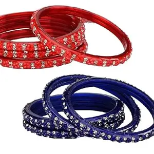 Colorful Glass Bangles/Kada Set Ornamented with Colourful Chips & Beads_kJ156 (AnBang-CV2.d_bang)