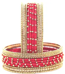 T4 Jewels Designer Zircon Silk Thread Metal Bangles Set For Women & Girls - (Set Of 20)_Red_2.10