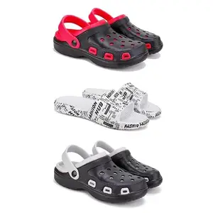 WINGSCRAFT-Lightweight Classic Clogs || Sandals with Slider Adjustable Back Strap for Men-Combo(3)-3017-3104-3018-9 Black