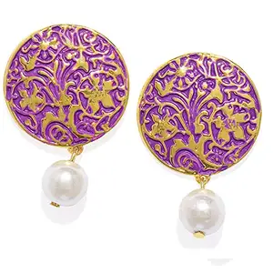 Mahi Gold Plated Alluring Meenakari Designer Dangler Earrings with artificial pearl for women ER1109616G