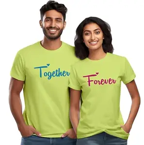 Wear Your Opinion Couple T Shirt for Couple| Anniversary | Mens & Women Cotton Printed Tshirt| Husband Wife Printed Tshirt | Valentine Printed Tshirt (Design: Together Forever,M/L-W/S,LimePunch)