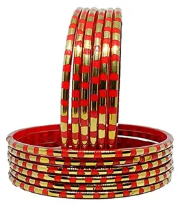 T4 Jewels 2.10 & 2.12 Size Printed Gold Tone Red/Green Glass Bangles/Chudiyan For Women & Girls (Large Size & Extra Large Size) - (Set Of 12)_Red_2.12