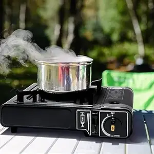 GLOBL TRADER Portable Gas Stove, Single Burner, 34 x 18 x 10.5 cm, Black
