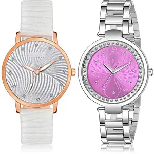 NEUTRON Stylish Analog White and Pink Color Dial Women Watch - GM381-GM208 (Pack of 2)