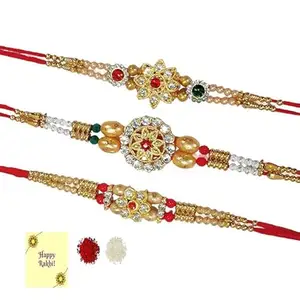 Avanti Creations Set Of 3 Rakhi For Brother Designer Rakhi For Brother Best Rakhi For Brother Rakhi For Bhai Rakhi For Bhaiya Single Rakhi For Brother Ocean Of Pearls Rakhi Set