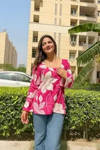 sarvastrika Women's Full Sleeves Rayon Printed Square Neck Short Kurti | Bell Sleeves Short Kurti for Women | Stylish Ethnic Top, Daily Casual Western & Office wear | 1159