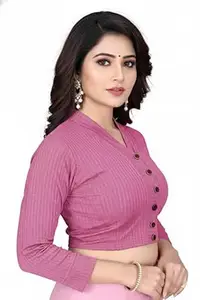 PAARTH ENTERPRISE V-Neck Stretchable Women Full Sleeve Cotton Blend Front Button Readymade Blouse