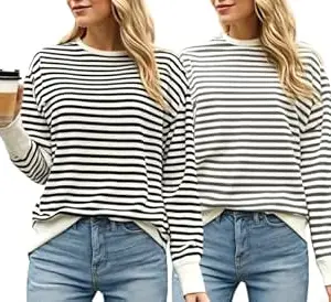 Mack Jonney VIMAL JONNEY Women Striped T-Shirt || T-Shirt for Women || Full Sleeve T Shirt || T-Shirt-VIMAL640620