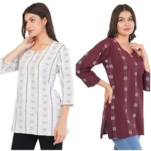 Women's Cotton Short Kurti Stylish Casual Ethnic Wear for Daily Use, Office, and Outings(White,2XL)