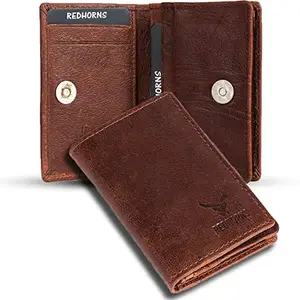 REDHORNS Genuine Leather Bi-fold Card Holder Money Wallet 16-Slot Slim Credit Debit Coin Purse for Men & Women (RD003O_Cognac)
