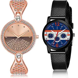 NEUTRON Exclusive Analog Rose Gold and Blue Color Dial Women Watch - GM249-(18-L-10) (Pack of 2)