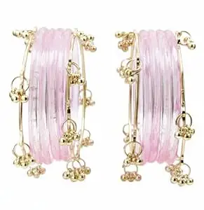 KAYASHA Trendy Glass Bangles with Alloy Ghungroo Charms For Women| Fancy Designer Glass Bangles | Traditional Chudi | Kanch Ki Churi | Stylish Ghungroo Bangles For Women - Set Of 12