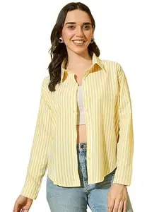 AREAL FASHION Women's Striped Puff Sleeve Peplum Top, V-Neck, Gathered Waist, Casual Summer Blouse