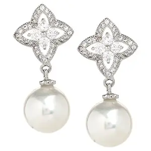 Swasti Jewels Dangle Drop Earrings with CZ Stone Fashion Jewellery for Women (WHITE)
