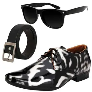 Vitoria Gracefull Men Formal Shoes with Free Belt & Unisex Black Wyfer Sunglasses Combo/6