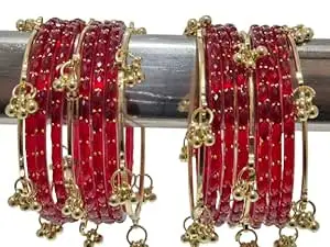 kashmiri ghangharoo glass bangle Set For Women And Girls | Light Weight Bangles | Traditional Transparent Fancy Glass Chudi Set for Wedding, Party (18 Bangles)