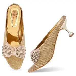 DOLLPHIN Wedding Fashion Mules for Women I Casual Stylish Bellies I HN-777,Golden,(Size-8)