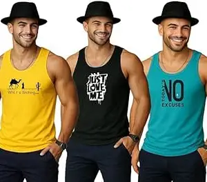 EARTH STAR Men's Cotton Tank Top Collection, Sleeveless Gym Vest | Vest for Men | Graphic Print | Casual Wear Vests for Workout