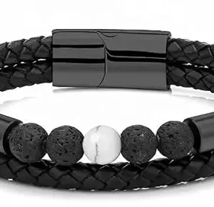 STYLE KRAFT-Jewellery STYLE KRAFT Stylish 7 Stone Wonders Bracelet for Boys Natural Gemstone 2 Cord Leather Bracelet for Men Boys Girls Unisex Bracelet