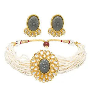 Azai By Nykaa Fashion Stylish Embellished Grey Choker Set With Earring Necklace For Women & Girls Suitable For All Occasions