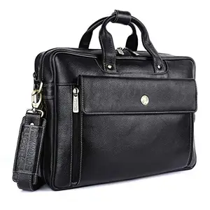 HAMMONDS FLYCATCHER Laptop Bag for Men - Genuine Leather Office Bag, Black Color - Fits 14/15.6/16 Inch Laptop/MacBook - Expandable, Water Resistant - Shoulder Bag with Trolley Strap - 1 Year Warranty