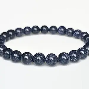LKBEADS Natural Blue Sandstone 8mm Round Shape Smooth Cut Beads Stretchable Bracelet for Men & Women.|STBR_RR_02225_8.0