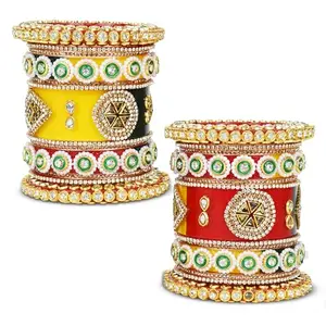 BRIDAL GARNISH BRIDA GARNISH Plastic Round Silver Stone Bangles with Gold Beads Stunning Plastic Base Jewelry for Elegant Occasions (Style2, 2.6)